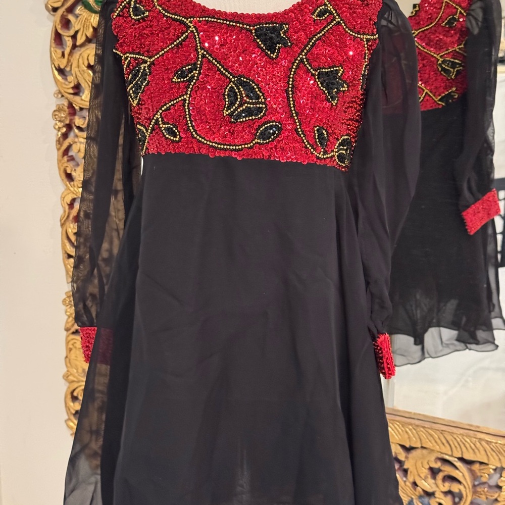 Little Attitudes by Elegant Black Dress‎ with Red Embellished hand beaded Bodice